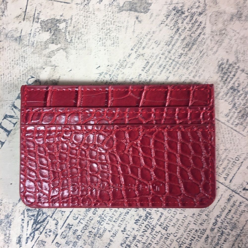 B-Low the Belt Burgundy Croc Embossed Card Holder Zip Wallet Minimalist